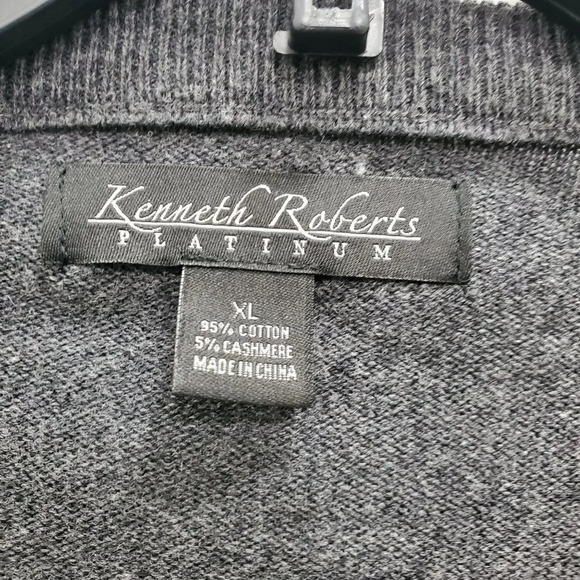 Kenneth Roberts Men's Charcoal Cashmere Blend Preppy Argyle V-Neck Sweater Sz M - Picture 3 of 4